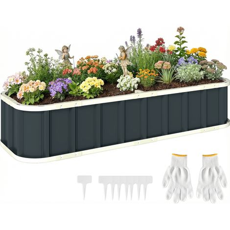 Erhöhtes Pflanzbeet Aus Verzinktem Stahl, Gartenbeet Mit Handschuhen Und Umgeklappten Kanten, 165 X 52 X 31 Cm, Dunkelgrau