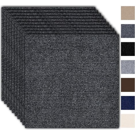 10er Set Selbstklebender Teppichfliesen 30 X 30 Cm – Teppich Mit Rückenbeschichtung, Klebefliesen Und Teppichboden, Strapazierfähiger Bodenbelag Für Wohnung, Büro Und Gewerbe, Dunkelgrau
