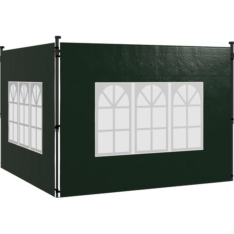 2er-set Seitenwände Für Pavillons 3x3 Und 3x6, Wasserdicht, Mit Fenstern, Dunkelgrün