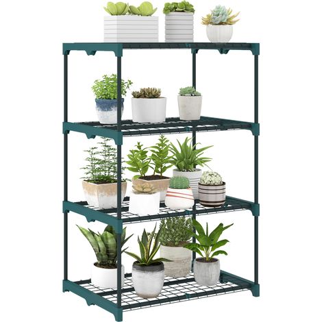 4-stufige Pflanzenstütze, Höhe 105 Cm, Für Innen- Und Außenbereich, Stahlregal, Dunkelgrün