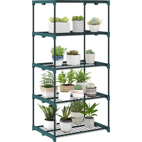 5-stufige Pflanzenstütze, 138 Cm Hoch, Für Innen- Und Außenbereich, Stahlregal, Dunkelgrün