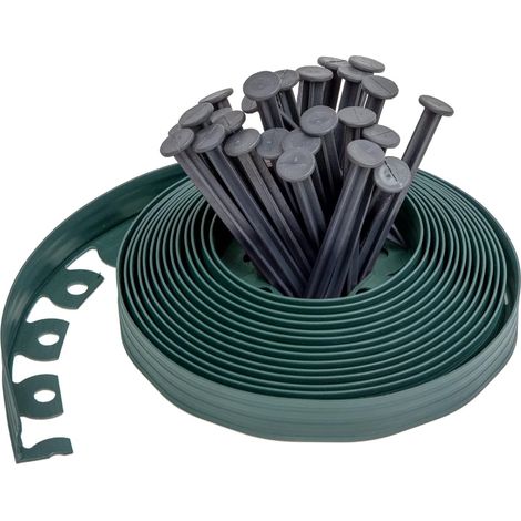 Gartenrand Aus Kunststoff, 10 Meter Mit 30 Erdankern, Flexibler Rasenrand, Grünflächenbegrenzung Mit Stabilen Pflöcken, Gartenidee, Höhe 50 Mm, Stärke 3 Mm, Dunkelgrün