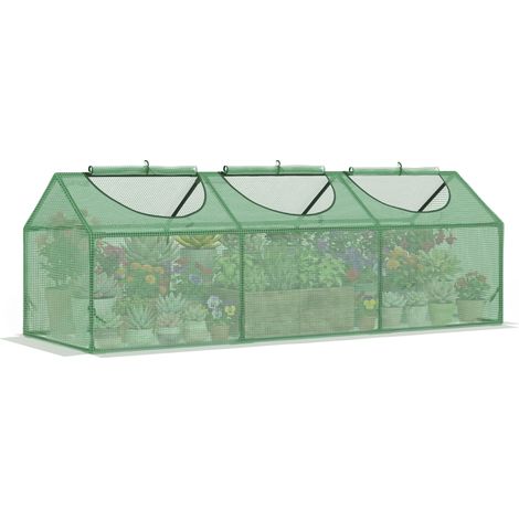 Mini-gewächshaus Mit 3 Aufrollbaren Fenstern, Abdeckung Aus Hochdichtem Pe 140 G/m², 180 X 60 X 60 Cm, Dunkelgrün