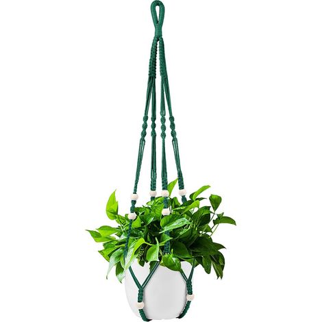 Pflanzenampel Aus Dunkelgrüner Baumwollkordel, 85 Cm, Mit Holzperlen, Für Innendekoration, Ohne Haken, 1 Paar