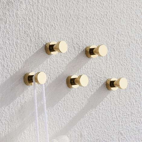 Ganzkupferne Badezimmerhaken, Kleine Haken Mit 20 Mm Durchmesser, Goldbeschichtet, 5er-set, Ohne Bohren.