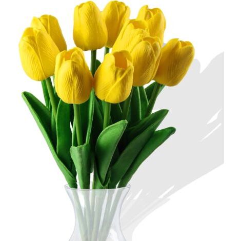 10 Stück Künstliche Tulpenblüten, Kunstblumen, Strauß Aus Seidentulpen Mit Real-touch-effekt, Brautstrauß Für Partydekoration Im Garten Und Zuhause (gelb)