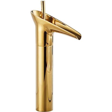 Einhändiger Wasserfall-waschbeckenarmatur, Aufsatzmontage, Einlochige Waschbeckenarmatur Für Warm- Und Kaltwasser (gold, Hoch)