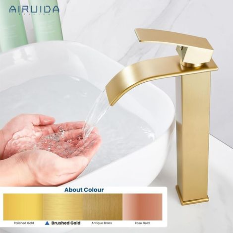 Hochwertiger Wasserhahn Aus Gebürstetem Gold Für Das Badezimmer, Moderner Einhebel-waschtischmischer, Einlochiger Bauernhaus-barhahn, Auf Deck Montierter Waschbeckenarmatur