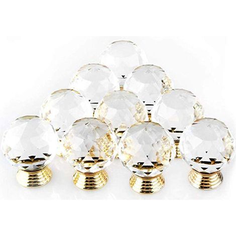 10er Set Türgriffe, Knöpfe Mit 30 Mm Durchmesser, Kristall Gold, Schrankknöpfe, Runde Glasgriffe Für Möbel Und Schubladen