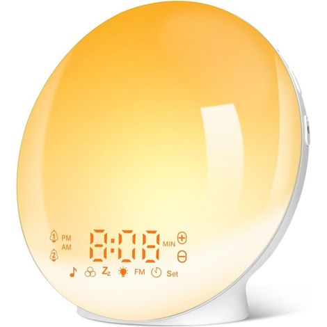 Eveil Lumière Led Radiowecker Morgenlicht Nachttischlampe 20 Helligkeitsstufen Dämmerungssimulator Sonnenauf- Und Untergang 2 Wecker 7 Naturgeräusche Schlummerfunktion Kinder-nachtlicht 11 Farben (gel