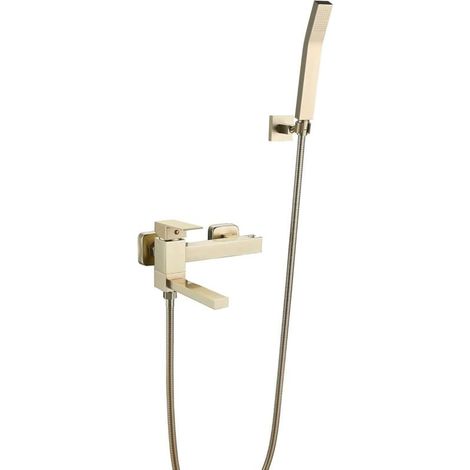 Wannenmischer Aus Gebürstetem Gold, Wandmontierte Wannenarmatur Aus Messing, Warm- Und Kaltwasser-dusch-wannenarmatur