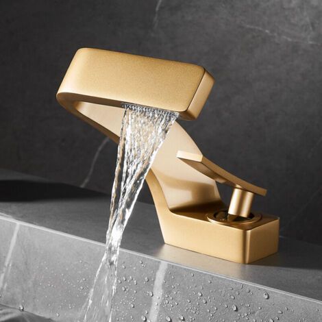 Moderne Badezimmer-wasserhahn Mit Kaskadeneffekt, Einhebelmischer, Messing, Satinierte Goldoberfläche (mit Schlauch), Mumu