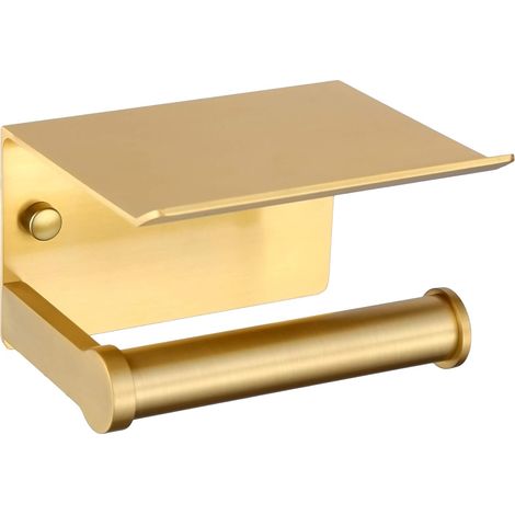 Toilettenpapierhalter, Wandmontierter Klopapierhalter Mit Ablagefach, Selbstklebend 3m, Aluminium (gold)