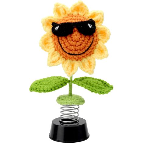 Auto-dekoration, Gehäkelte Sonnenblume Für Armaturenbrett-dekoration, Gehäkeltes Auto-spielzeug Für Den Innenraum, Auto-zubehör Ornament Wackelkopf Geschenk Für Männer Und Frauen Zum Geburtstag
