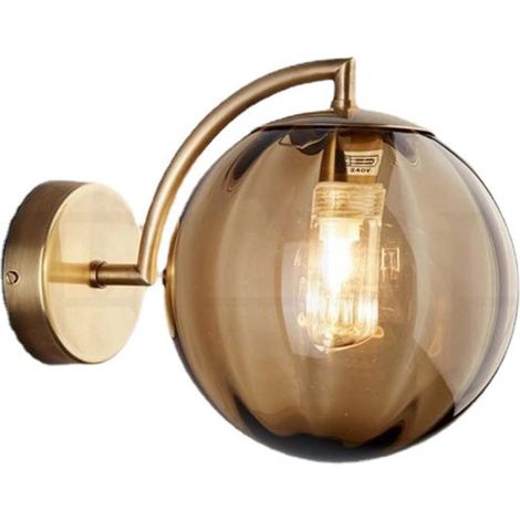 Bernsteinfarbene Glaskugel-wandleuchte, Bernsteinfarbener Glasglobus Mit Goldener Basis, Wandleuchte Für Nachttisch (bernstein)