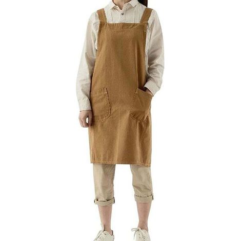 Gartenschürze, Japanische Schürze Aus Baumwolle Und Leinen Mit Kreuzrücken Für Damen, Mit Taschen, Modische Kittelschürze Zum Gärtnern, Malen, Reinigen, Kochen - Gelb-02