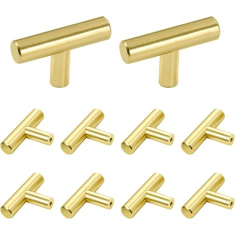 10 Stück T-griff, Satz Gebürsteter Schrankgriffe Aus Edelstahl Für Küchenschränke, Zuggriff Mit Lochabstand 50 Mm, Gold
