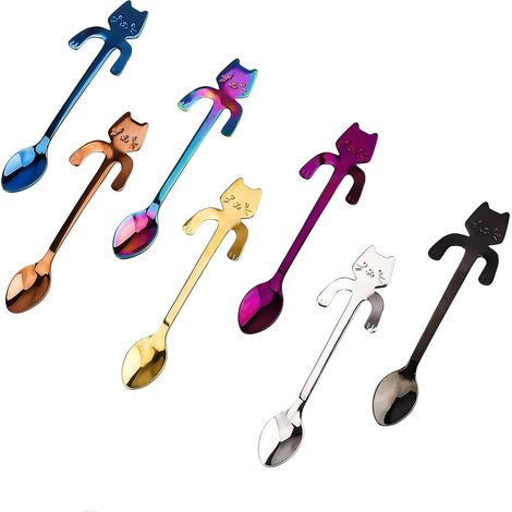 Kaffeelöffel Katze Edelstahl Kaffeelöffel Hängender Mini-rührlöffel Kätzchen-design Für Tee, Milch, Kaffee, Dessert, Getränke, Milchshake 7 Stück (mehrfarbig)
