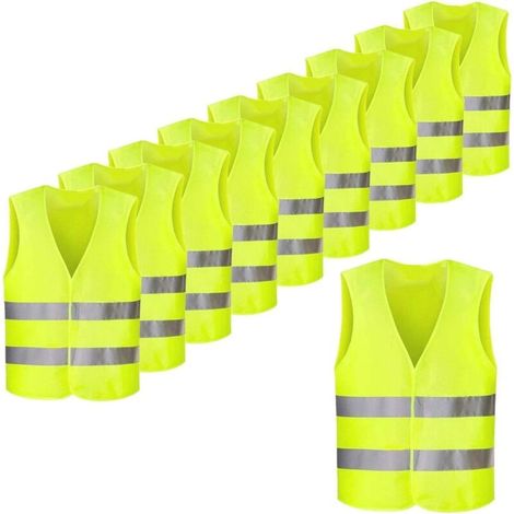 10er Pack Gelbe Fluoreszierende Reflektierende Sicherheitswesten, Hohe Sichtbarkeit Für Radfahrer, Autofahrer, Läufer, Straßenreiniger Usw., 56x68cm