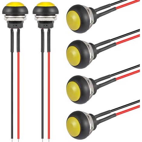 12mm Wasserdichter Gelber Mini-rund-taster, Rückstell-drucktaster, On/off, Mikro-momentaner Elektronischer Schalter Mit Kabel (6 Stück)