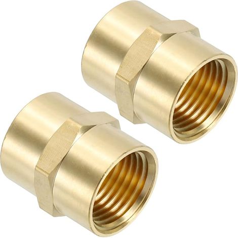 1/2" X 1/2" Messing-npt-kupplung, 2er-pack Weibliche Hexagonale Rohrverschraubung Kupplung Für Hausinstallationsrohre Duschkopfsockel, Gold