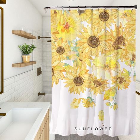 Schimmelresistenter, Waschbarer Duschvorhang 120 X 180 Cm, Personalisierbar, Schnelltrocknend, Beschwert, Mit Haken, Wasserdichter Polyester-duschvorhang, Sonnenblume