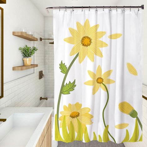 Polyester-duschvorhang 180 X 180 Cm, Personalisierbar, Schnelltrocknend, Waschbar, Beschwert, Mit Haken, Wasserdichter Duschvorhang, Gelbe Blume