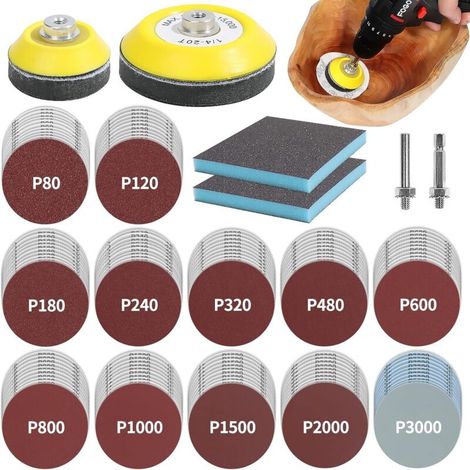 Pomare 120 Stück Schleifscheiben, Pads Mit 50 Mm Und 75 Mm Mit Befestigtem Schleifpapier, Körnungen 80 120 180 240 320 480 600 800 1000 1200 1500 3000 Für Auto, Metall Und Holz