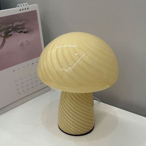 Moderne Pilz-glastischlampe, Led-tischlampe Für Schlafzimmer, Nachtlicht Dekoration, Gelb [energieeffizienzklasse A]