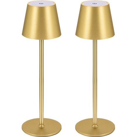 2er-set Dimmbare Led-tischlampen, Kabellos, Wiederaufladbar, Warmweißes Licht 3000 K, Für Innen- Und Außenbereich, Mit Usb-c, Aluminium, Ip54 Wasserdicht (gold)