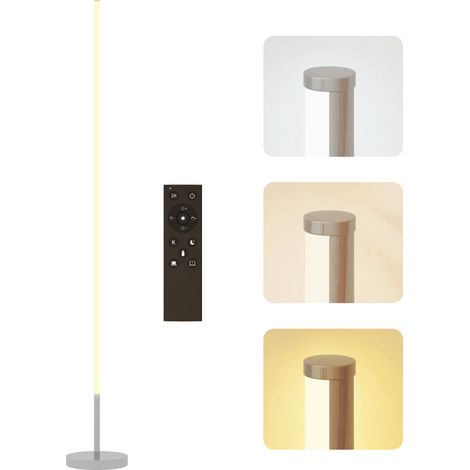 Led-stehlampe, Dimmbare Stehlampe Für Wohnzimmer Mit Fernbedienung Und Fußschalter, Ø20x150cm, Silber