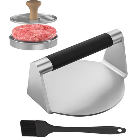 Burgerpresse Mit Hamburgermaker Und Silikonpinsel, Edelstahl Smash Burger, Hamburgerpresse Für Patties, Steakhackfleischpresse + Hamburgerform + Küchenpinsel Für Grill Und Barbecue