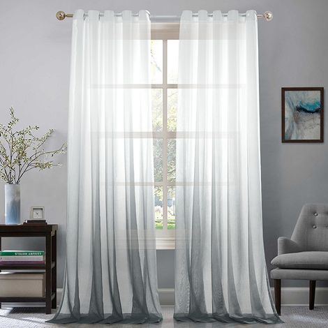 Halbtransparente Vorhänge In Leinenoptik – 2er-set Für Wohnzimmer, 244 Cm (h) X 132 Cm (b), Farbverlauf Mit Ösen, Halbtransparente Graue Vorhänge In Leinenoptik