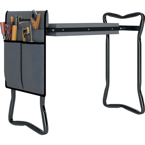 Klappbarer Gartenhocker Mit Knieschutz Und Werkzeugtaschen, Belastbar Bis 150 Kg, 58 X 28 X 49 Cm, Grau