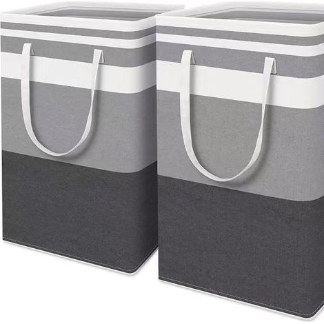 Set Aus 2 Großen Wäschekörben, Wasserdicht, Selbststehend, Faltbar Mit Verstärkten Griffen, Für Waschküche, Uni-wohnheim, Badezimmer, Schlafsaal (grau, 75