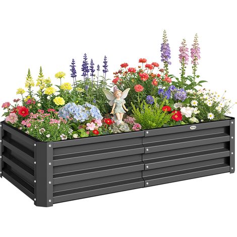 Rechteckiges Garten-hochbeet Aus Wellstahlblech, 120 X 60 X 30,5 Cm, Grau
