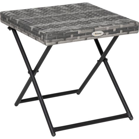 Klappbarer Gartentisch Im Cosy-chic-stil, Maße 40l X 40b X 40h Cm, Metall Mit Epoxidharz-beschichtung, Geflochtenes Rattan-imitat, Grau