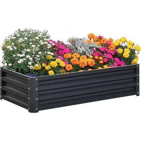 Rechteckiges Gartenbeet Aus Wellblech, 120 X 60 X 30,5 Cm, Grau