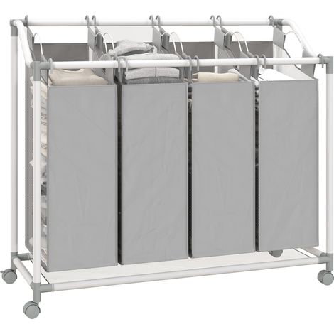 Mobiler Wäschekorb, Wäschewagen, Wäschesammler Mit Rollen Und 4 Abnehmbaren Säcken, 4 X 40 L, 97 X 38 X 81 Cm, Grau
