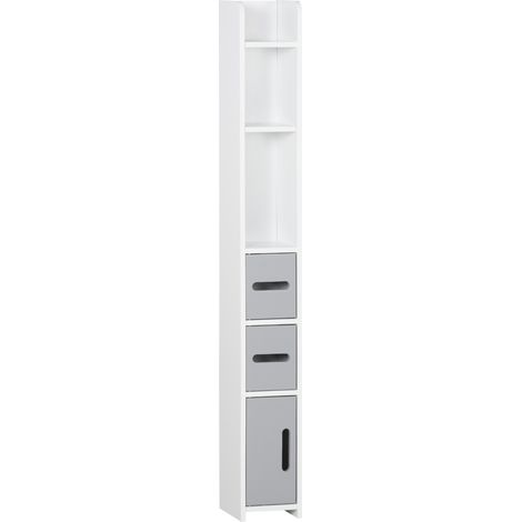 Hoher Badezimmerschrank, Toilettenarmatur Mit Regalen Und Schränken - 15 X 17 X 120 Cm Grau