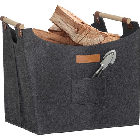 Filz-holzkorb Für Den Innenbereich Mit Holzgriffen, Tragfähigkeit 15 Kg, 45 X 32 X 40 Cm, Grau