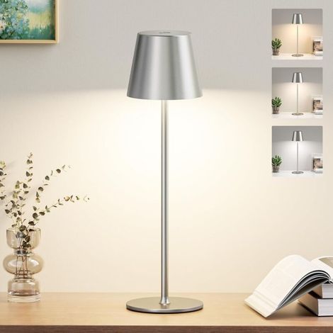 Kabellose Tischlampe Mit 3 Farbtemperaturen, Dimmbar, Taktile Led-nachttischlampe, Wiederaufladbar Für Schlafzimmer, Wohnzimmer, Camping, Garten, Café Und Außenbereich (grau)