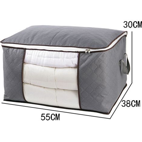 2er-set Aufbewahrungstaschen Für Kleidung – Maße 55x38x30 Cm – Atmungsaktives Vliesstoffmaterial – Grauer Schrankorganizer