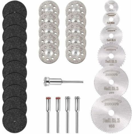 Mini-diamanttrennscheibe & Mini-kreissägeblatt Aus Hss & Mini-harztrennscheibe (3mm Schaft) Für Holz, Stein, Metall - 31-teiliges Set