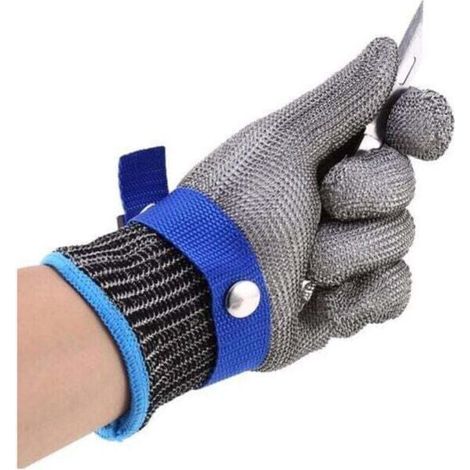 Schlächterhandschuh Aus Edelstahl-kettenhemd, Schnittfest, Blau, Hohe Leistung, Schutzklasse 5, Größe Xl