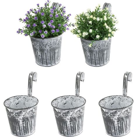 5er-set Hängeblumentöpfe Aus Eisen Im Vintage-stil Mit Haken Und Henkeln, Pflanzenkübel Für Die Innen- Und Außendekoration Von Haus, Balkon, Garten Und Gitter