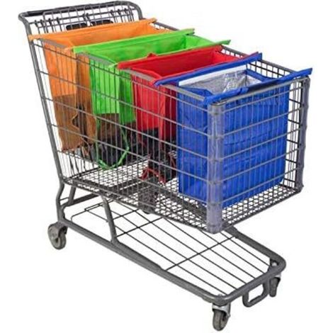 Set Aus 4 Faltbaren Einkaufstaschen – Tragfähigkeit 13 Kg Pro Tasche – Abmessungen 23,5 X 68 X 5 Cm – Inklusive Isoliertasche