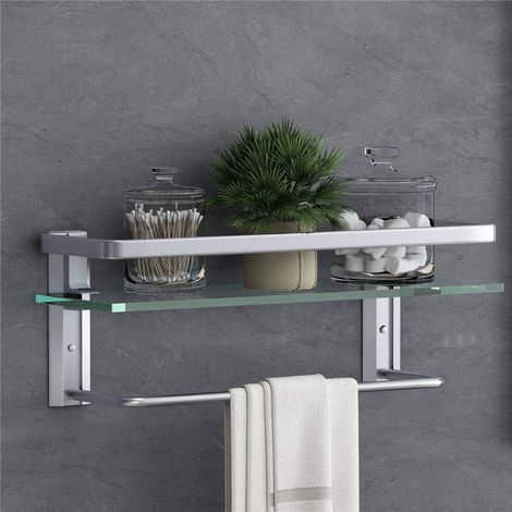 Glasregal Mit Handtuchhalter, 15,7 Zoll, Silbernes Badezimmerregal, Rostfreier Wandhalter, Wandmontierter Badezimmer-organizer Mit 1 Ebene (silber)