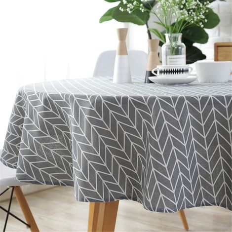 Runde Tischdecke Aus Baumwolle Und Leinen, Pflegeleicht, Für Garten, Esszimmer Und Tischdekoration, Grau, 120 Cm