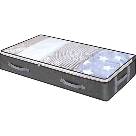 Faltbare Aufbewahrungstasche Unter Dem Bett Mit Deckel, Für Kleidung Mit Verstärktem Griff, Organizer Für Decken Und (100x50x15cm Grau)